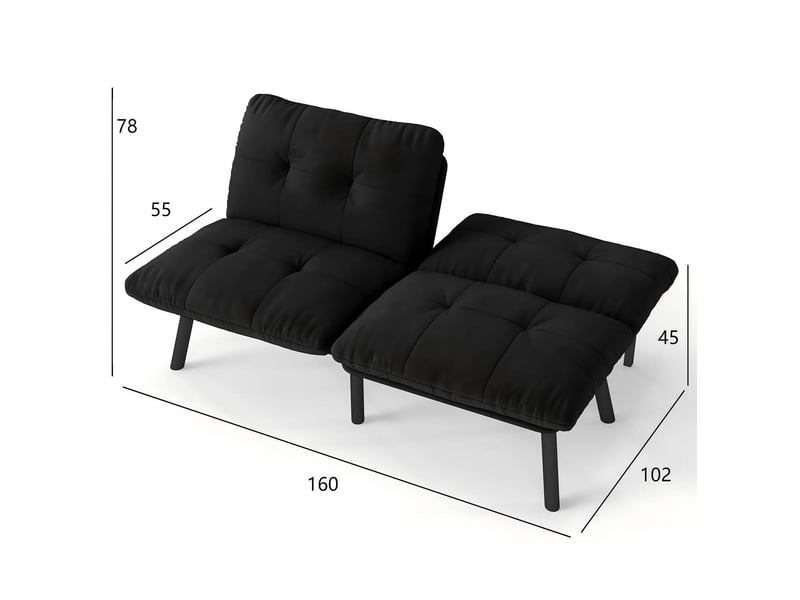  Canapé-lit futon 2 places 160x81x78 cm noir en velours, convertible en lit pour couchage d'appoint  - Conforama C