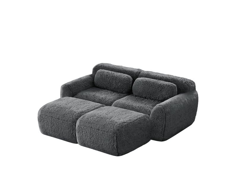  Canapé-lit modulaire 2 places avec 2 ottomans en tissu peluche gris  - Conforama A
