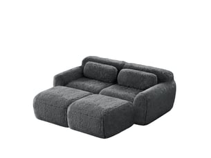 Canapé-lit modulaire 2 places avec 2 ottomans en tissu peluche gris
