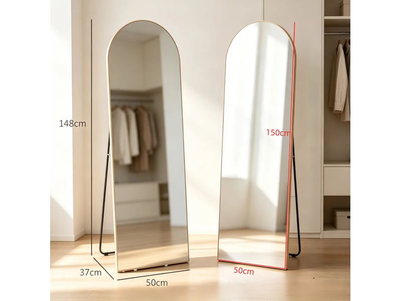  Miroir sur pied et mural 150 cm sans cadre en verre et mdf, doré, largeur 50 cm  - Conforama C