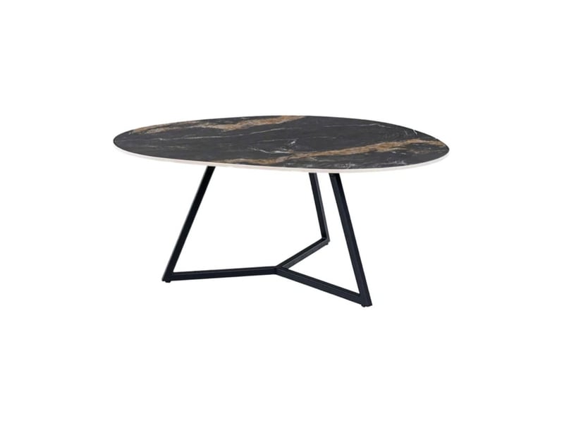 Table basse petrano 70 cm en céramique noire effet marbre sable et métal noir – forme organique - Conforama A
