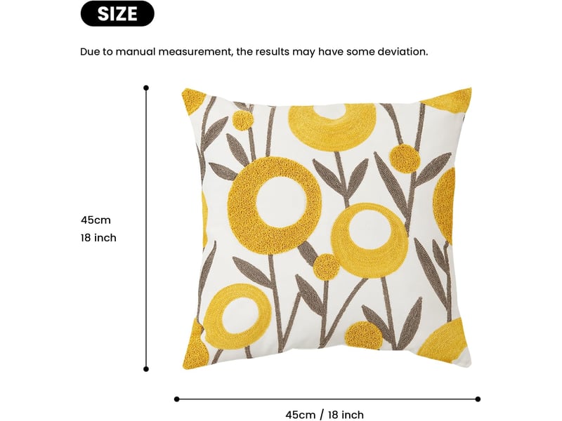  Housse de coussin carrée brodée en toile de coton avec motif fleurs pastorales - 45 x 45 cm, jaune  - Conforama B