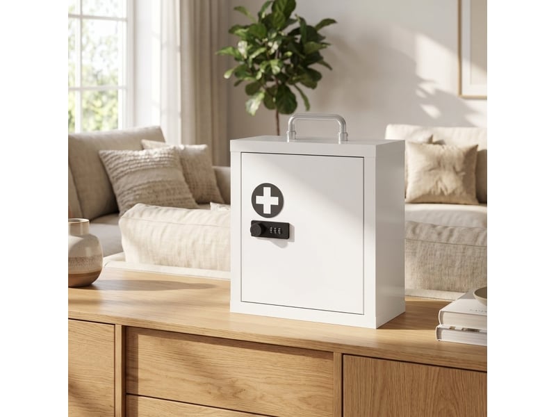  Armoire à pharmacie murale 30x14x30 cm avec serrure à combinaison métal blanc  - Conforama C