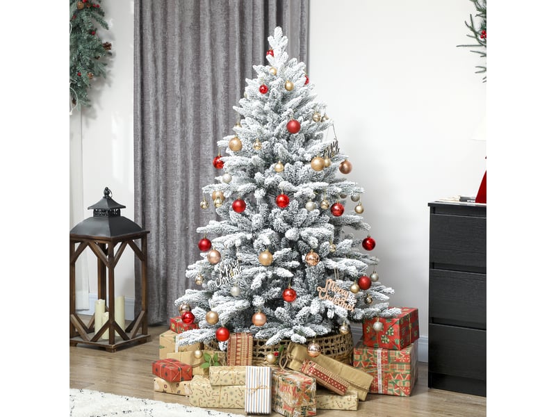  Sapin de noël artificiel floqué de neige 150 cm, arbre de noël avec 768 branche, support en métal pliable, vert  - Conforama B