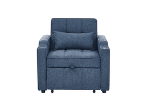 Canapé convertible 1 place avec ports usb en tissu bleu marine