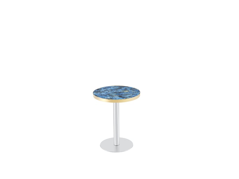  Table basse ronde fixe avec plateau effet marbre bleu et bord doré, structure en métal pour salon  - Conforama A