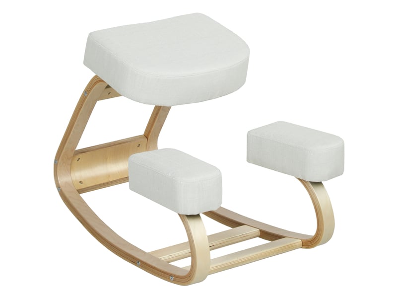  Siège assis-genoux en bois de bouleau et tissu rembourré blanc crème 51x69x58 cm  - Conforama A