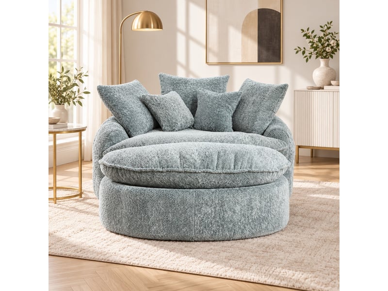  Fauteuil lounge géant 190,5 x 138 x 63 cm bleu-gris, mousse et tissu polyester, dossier réglable et coussin  - Conforama E