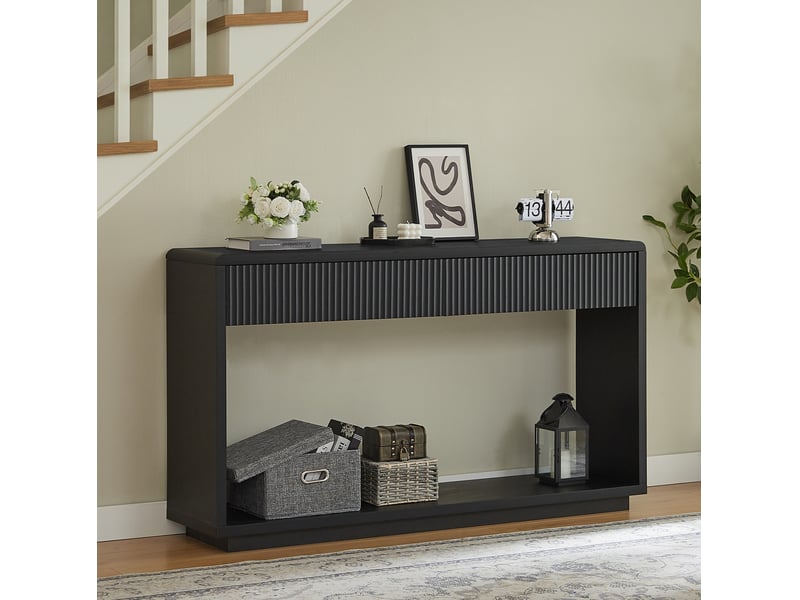 Console d’entrée moderne 150x35x85 cm avec 2 tiroirs noir charbon - Conforama B