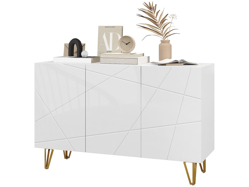  Buffet d'entrée à 3 portes et étagères réglables pour cuisine et salon, 120 x 40 x 75 cm, blanc brillant  - Conforama B