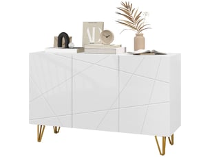Buffet d'entrée à 3 portes et étagères réglables pour cuisine et salon, 120 x 40 x 75 cm, blanc brillant