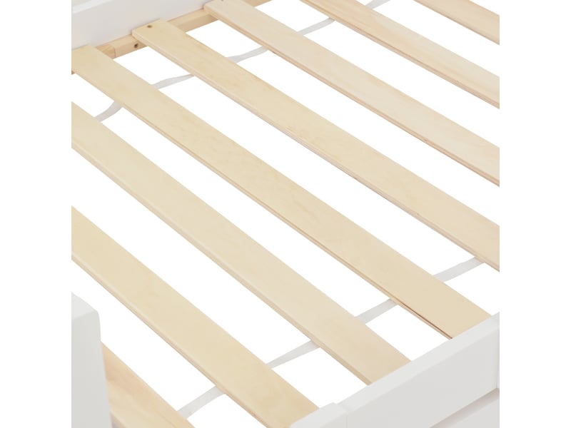  Lit cabane enfant 90x200 en bois, lit maison avec cheminée et barrière, sommier inclus, blanc classique pour garçons et filles  - Conforama W
