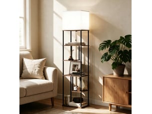 Lampadaire 40x29x171 cm réglable avec télécommande mdf métal beige noir brun rustique