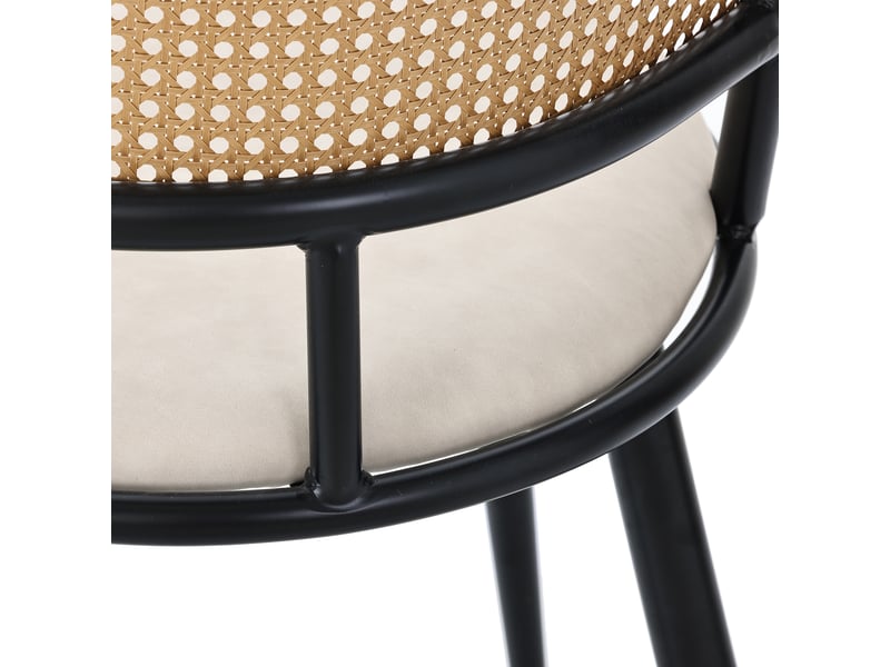  Lot de 2 chaises de salle à manger noires, assise pu et dossier rotin tressé – design moderne  - Conforama E
