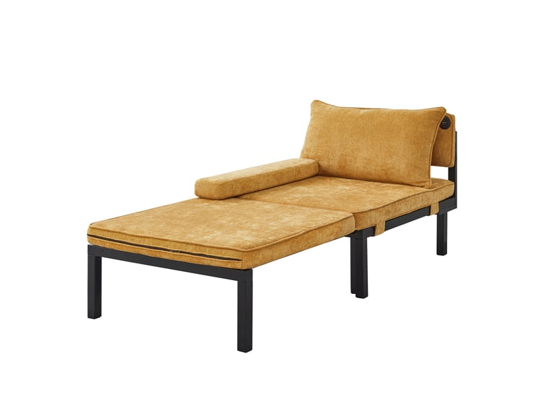  Canapé convertible 1 place en velours jaune avec port usb type-c, fauteuil-lit compact pour petit espace  - Conforama A