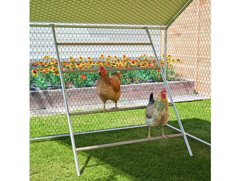  Enclos à volailles 303x157x200 cm – gris – toit pe, porte verrouillable, échelle et grillage sécurisé  - Conforama E