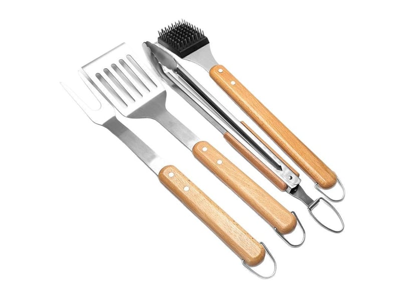  Ensemble d'ustensiles de barbecue essentiels en acier inox et bois – lot de 4 pièces  - Conforama A