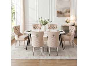 Lot de 6 chaises de salle à manger 53x62.5x94.5 cm avec heurtoir décoratif au dos, métal, beige