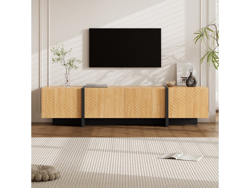  Meuble tv portes de rangement mdf meuble de rangement organisation gain de place design contemporain bois naturel OPULERANE TRADING LTD - Conforama B