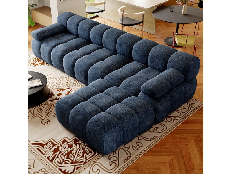  Canapé d'angle 4 places 300x200x68 cm en tissu chenille bleu  - Conforama W