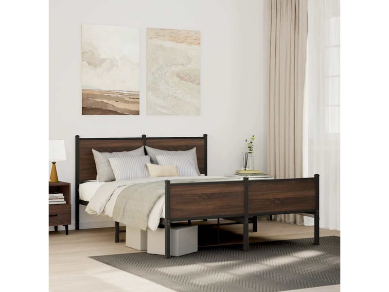  Lit adulte, lit semi-double, cadre de lit en métal sans matelas chêne marron 137x190cm cf7905  - Conforama B