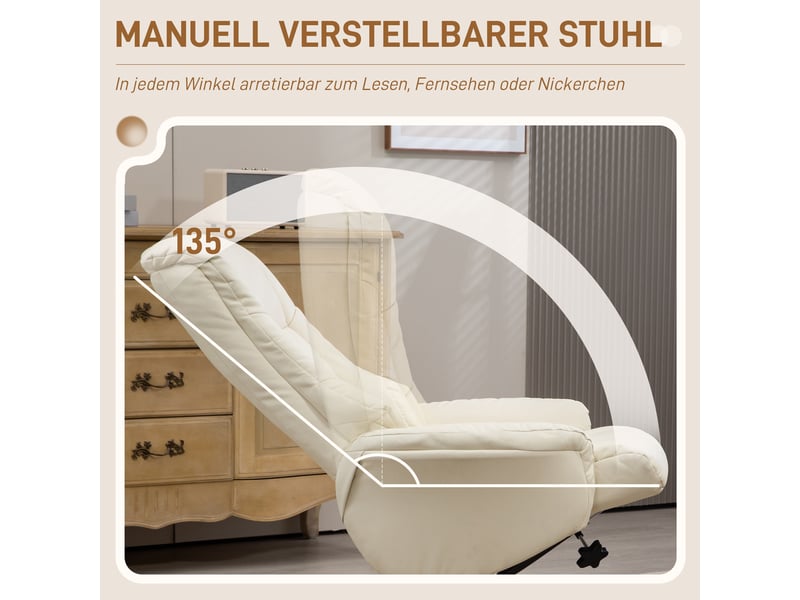  Fauteuil relax,71x84x102 cm,avec repose-pieds inclinable,similicuir,crème  - Conforama D
