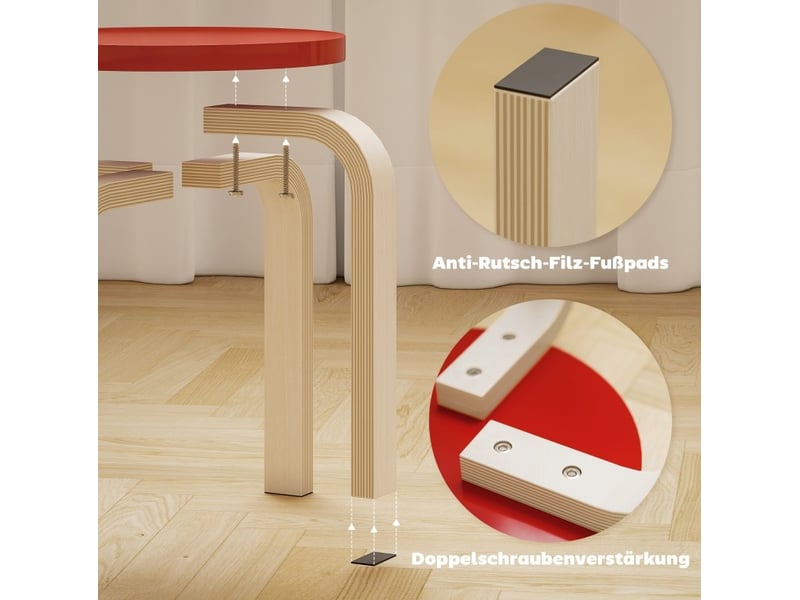  Lot de 4 tabourets empilables ronds avec patins en feutre antidérapants en contreplaqué de bouleau verni multicolore  - Conforama E