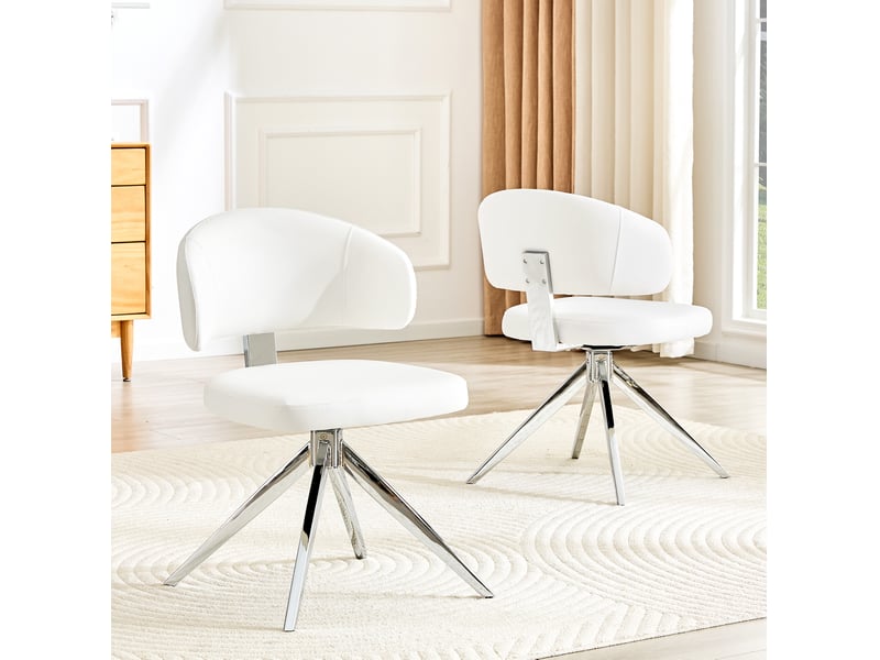  Chaise de salle à manger lot de 2 pivotantes à 360 degrés avec dossier incurvé et assise rembourrée en pu blanc  - Conforama E