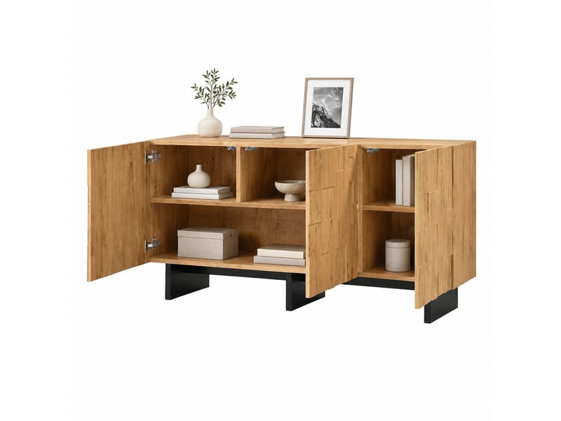 Buffet 3 portes 140×40×70 cm en mdf et panneau de particules, 5 compartiments, coloris bois naturel chicfurn  - Conforama A