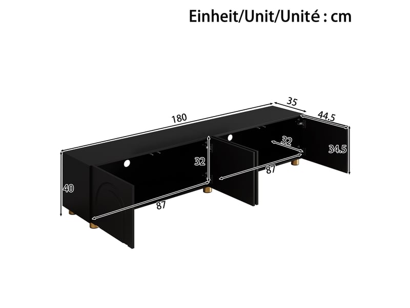  Meuble tv bas 180 cm, finition noir, avec façades en relief  - Conforama C