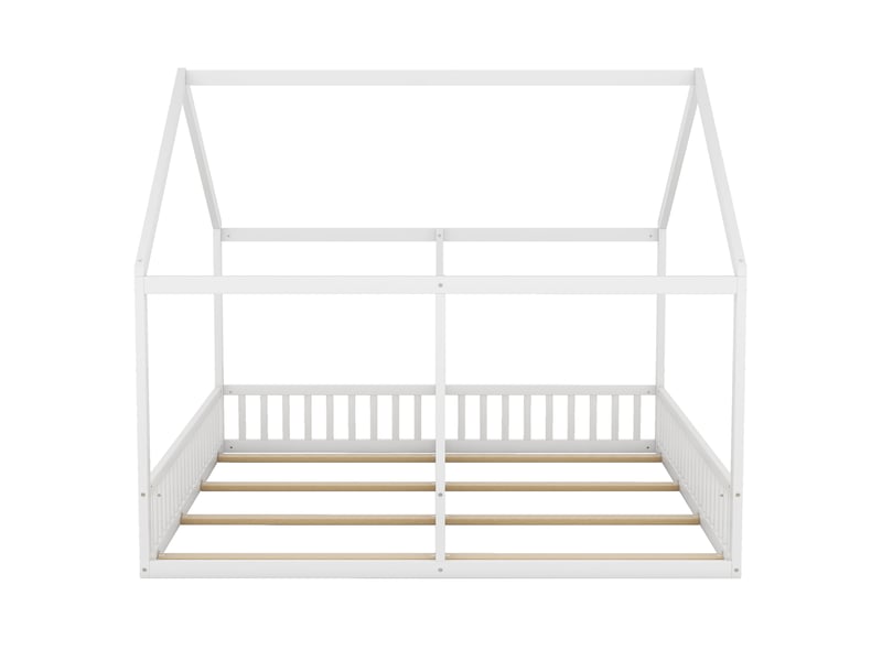  Lit enfant 2-en-1 blanc 90 x 200 cm, 2 couchages bas, design maison avec barrières  - Conforama D