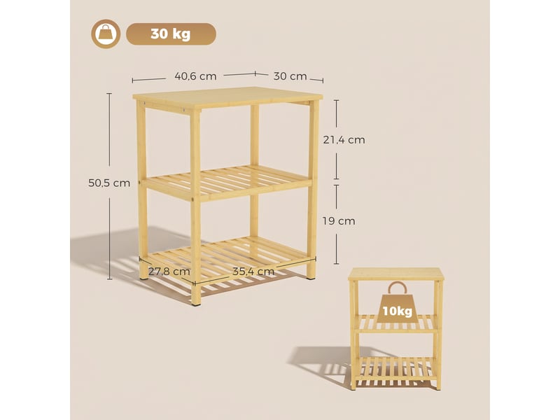  Table d'appoint 3 niveaux en bambou coloris naturel 40,6 x 30 x 50,5 cm  - Conforama C