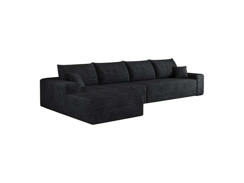 Canapé d’angle modulaire avec méridienne en l sans montage - lpospi - assise profonde velours côtelé noir 340 cm - Conforama A