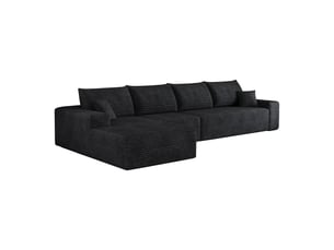 Canapé d’angle modulaire avec méridienne en l sans montage - lpospi - assise profonde velours côtelé noir 340 cm