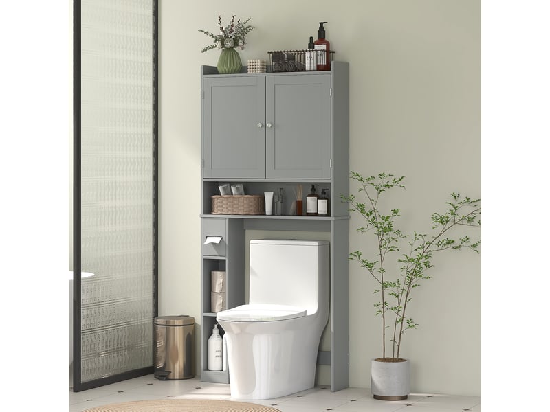  Meuble dessus wc avec deux portes, rangements réversibles gris, 80 x 19,5 x 170 cm  - Conforama D