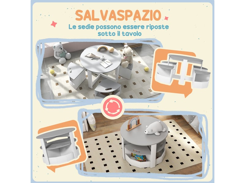 Ensemble table enfant avec 4 tabourets gris 78 x 78 x 49 cm, gain de place - Conforama W