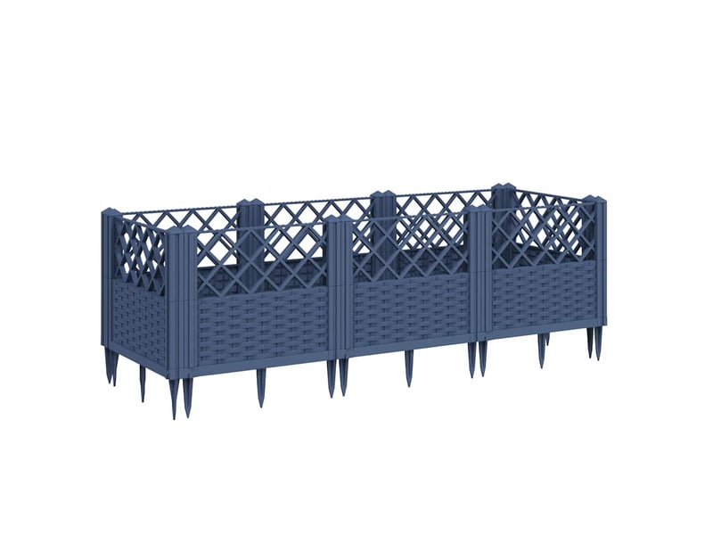  Jardinière - bac à fleurs avec piquets bleu gris 123,5x43,5x43,5 cm pp  - Conforama A