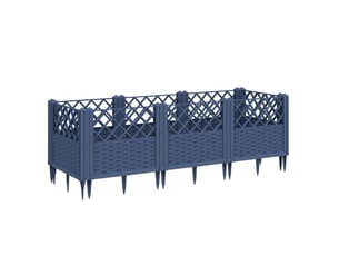 Jardinière - bac à fleurs avec piquets bleu gris 123,5x43,5x43,5 cm pp
