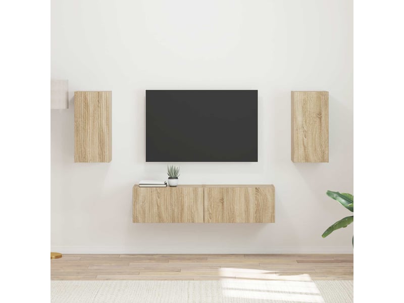  Ensemble meuble tv - banc tv - meuble de rangement 4 pcs chêne sonoma bois d'ingénierie  - Conforama B