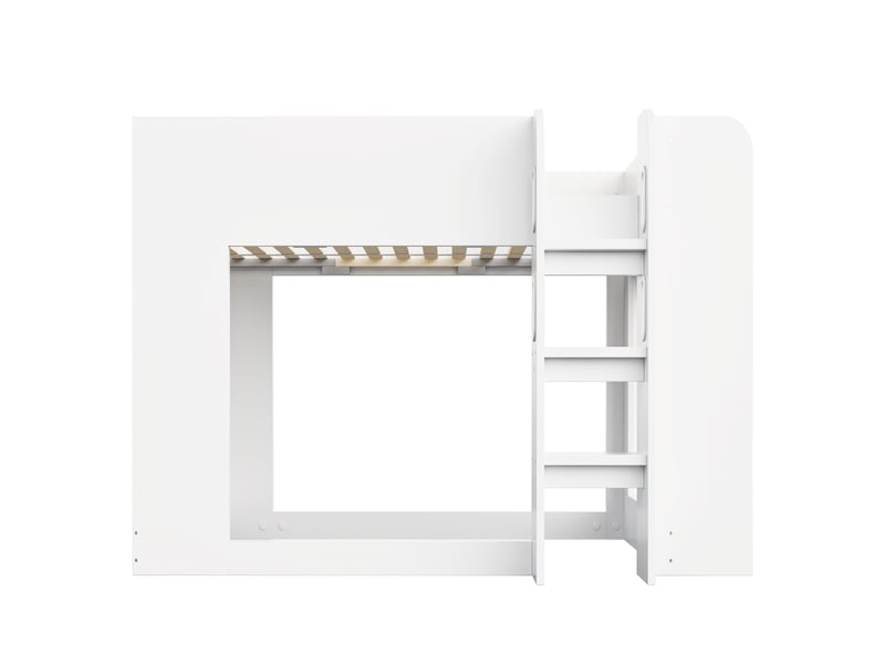  Lit mezzanine enfant 90x200 cm blanc avec échelle, barrières et étagères latérales  - Conforama A