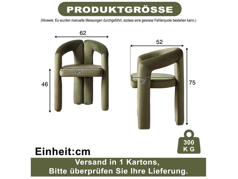 Lot de 2 chaises de salle à manger avec accoudoirs, mousse, tissu couleur vert, design moderne  - Conforama C