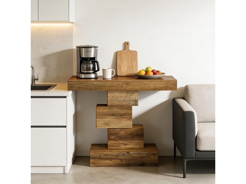 Console d’entrée avec base géométrique et design en marche, pour couloir et salon, 108 × 30 × 80 cm  - Conforama C