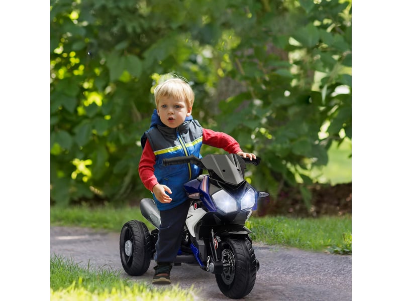  Moto électrique enfants 3 roues 6 v, voiture électrique enfants 3 à 5 ans, effets lumineux et sonores, 86x42x52cm, bleu  - Conforama C