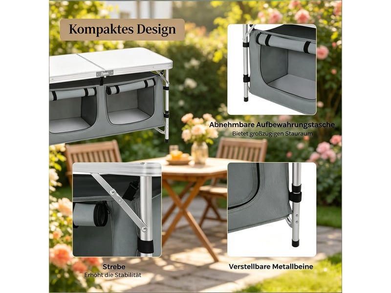  Table format pique-nique pied réglable pliable poche de rangement suspendue  - Conforama E