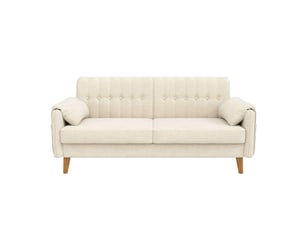 Canapé 2 places 161,5 cm en tissu chenille, assise épaisse, dossier capitonné, 2 poches latérales, pieds en bois massif, beige