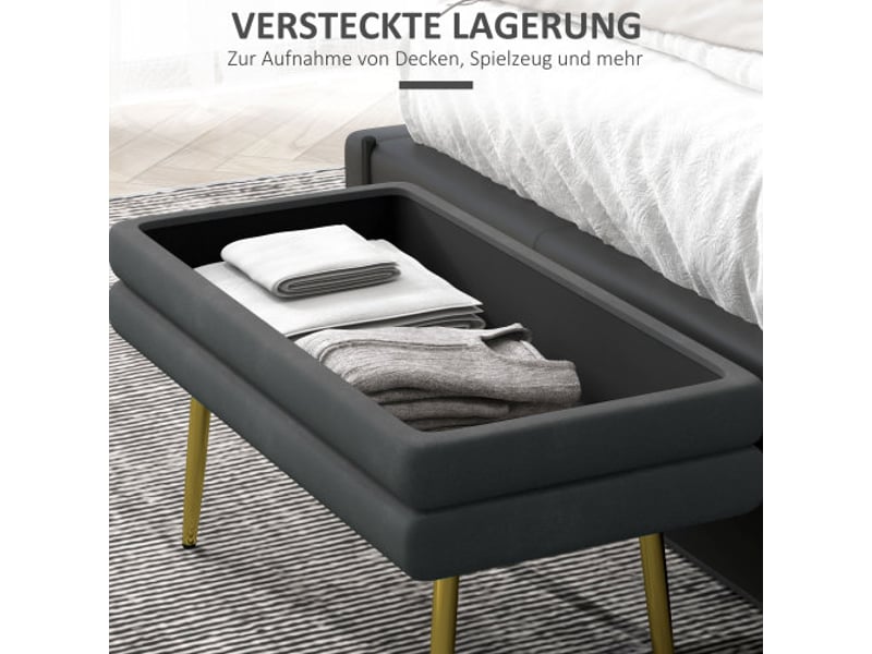 Banc coffre gris effet velours, rangement, pieds en acier, 79,5x37,5x43 cm, salon et chambre - Conforama D