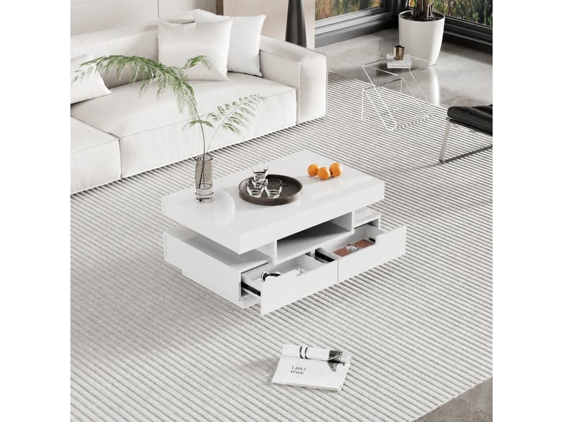  Table basse blanche brillante avec rangement et éclairage led réglable, 80 x 50 x 36 cm  - Conforama D