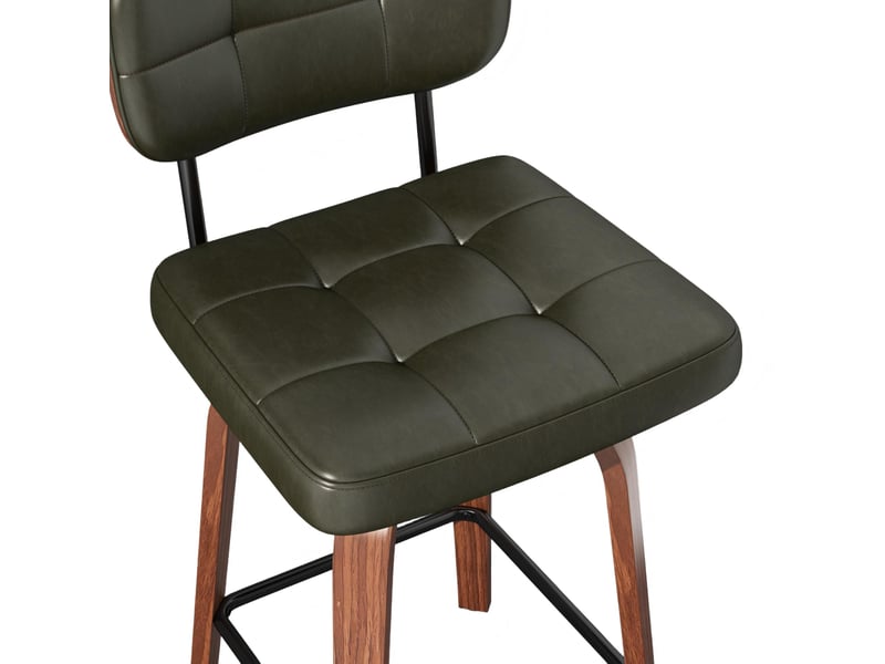  Tabouret de bar pivotant avec dossier ergonomique et revêtement pu, style scandinave en bois et métal vert  - Conforama E