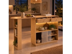 Îlot de cuisine 120x30x100 cm extensible pivotant à 360° coloris chêne clair