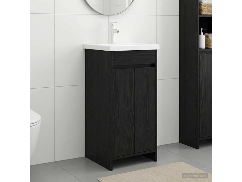 Meuble salle de bain avec évier, meuble de rangement chêne noir 42x40x84.5 cm shl9492  - Conforama B